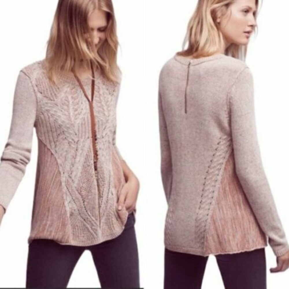Anthropologie Moth Anita Cable Knit Swing‎ Sweater Long Sleeve Pullover Women XS